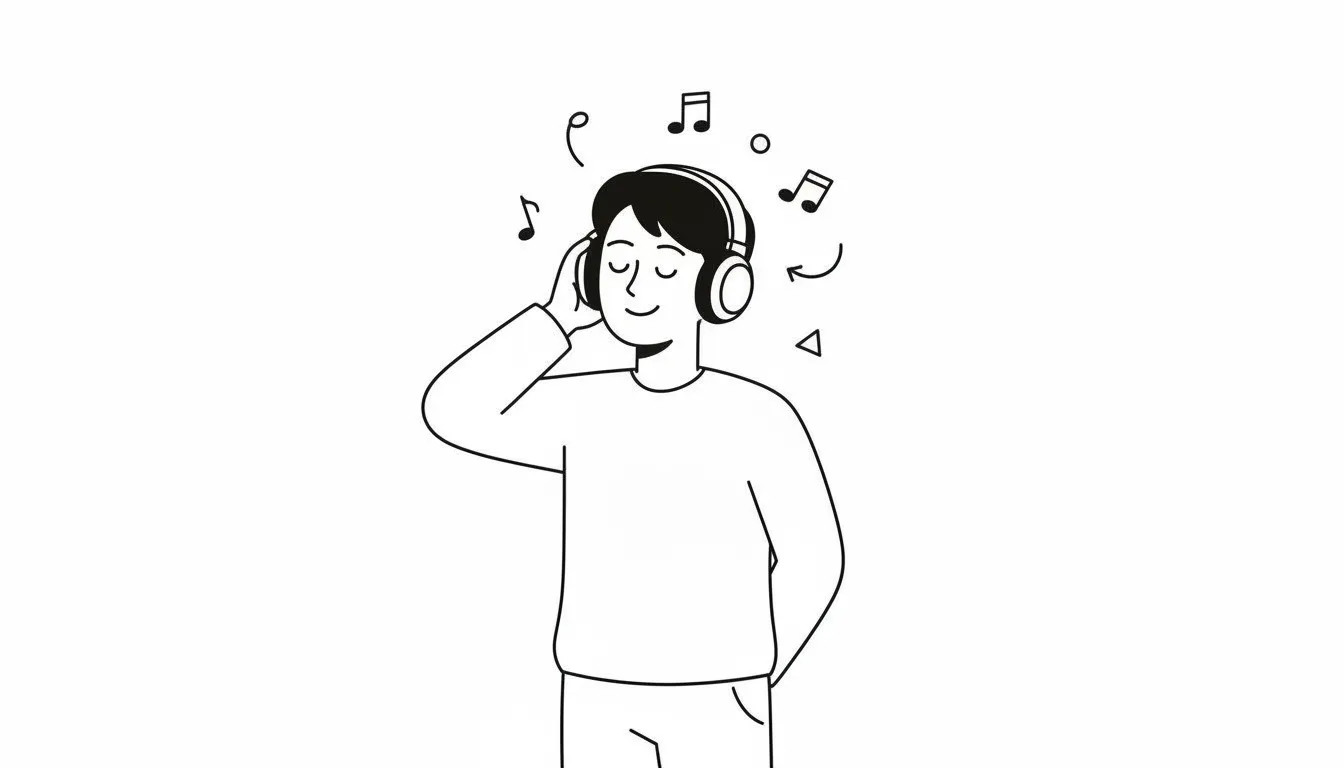 Persona escuchando música con auriculares felices