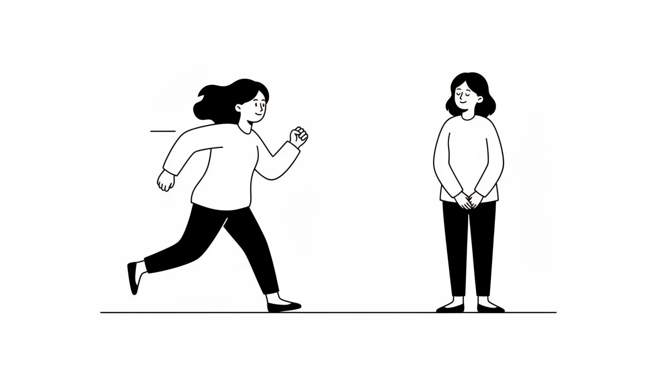 Dibujo de mujer corriendo hacia otra mujer