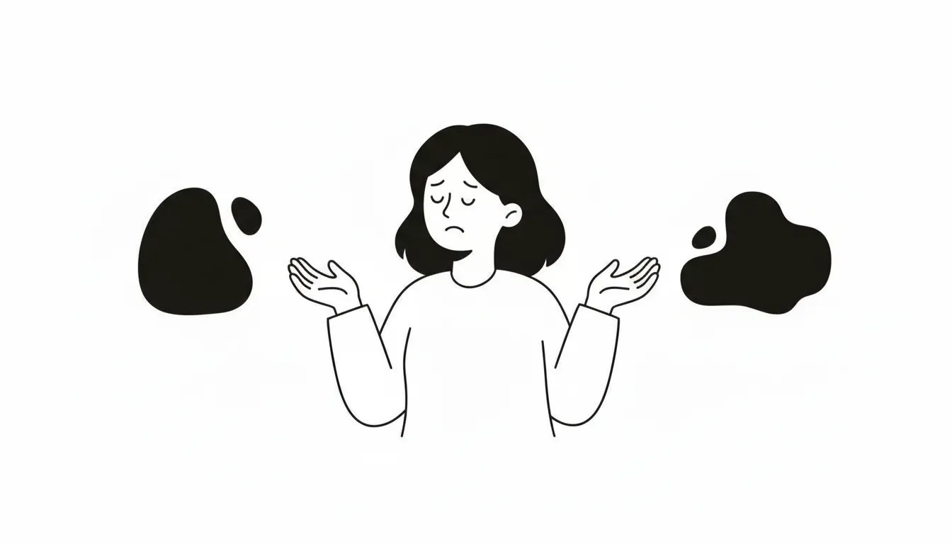 Persona confundida con manchas negras alrededor