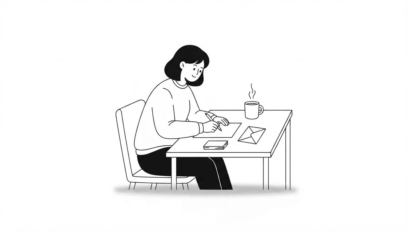 Chica escribiendo una carta a mano en su escritorio