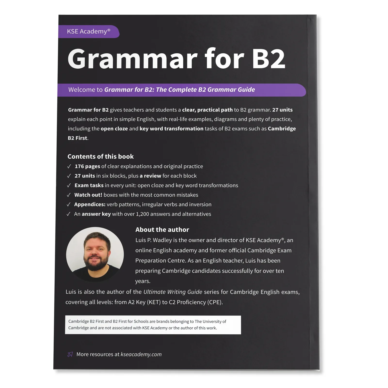 Contraportada de Grammar for B2: The Complete B2 Grammar Guide – Rules, Practice and Exam Tasks