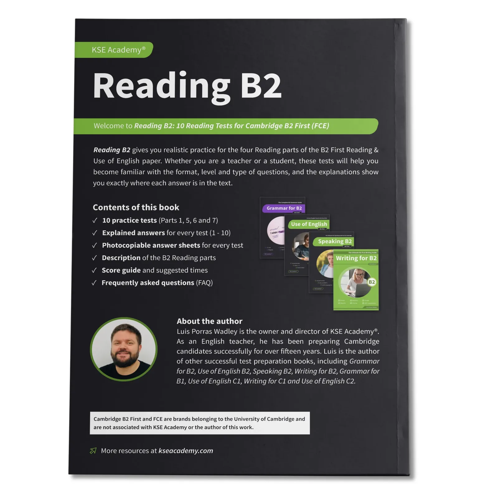 Contraportada de Reading B2: 10 Reading Tests for Cambridge B2 First (FCE)