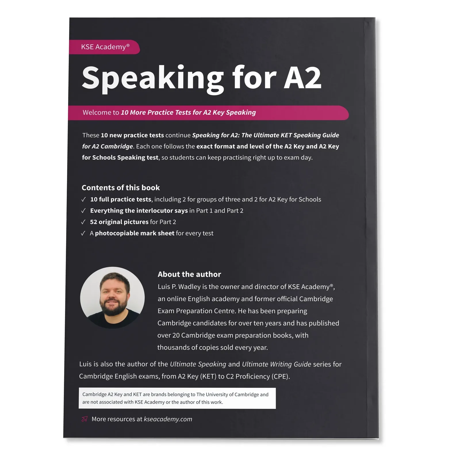 Contraportada de Speaking A2: 10 More Practice Tests for A2 Key Speaking