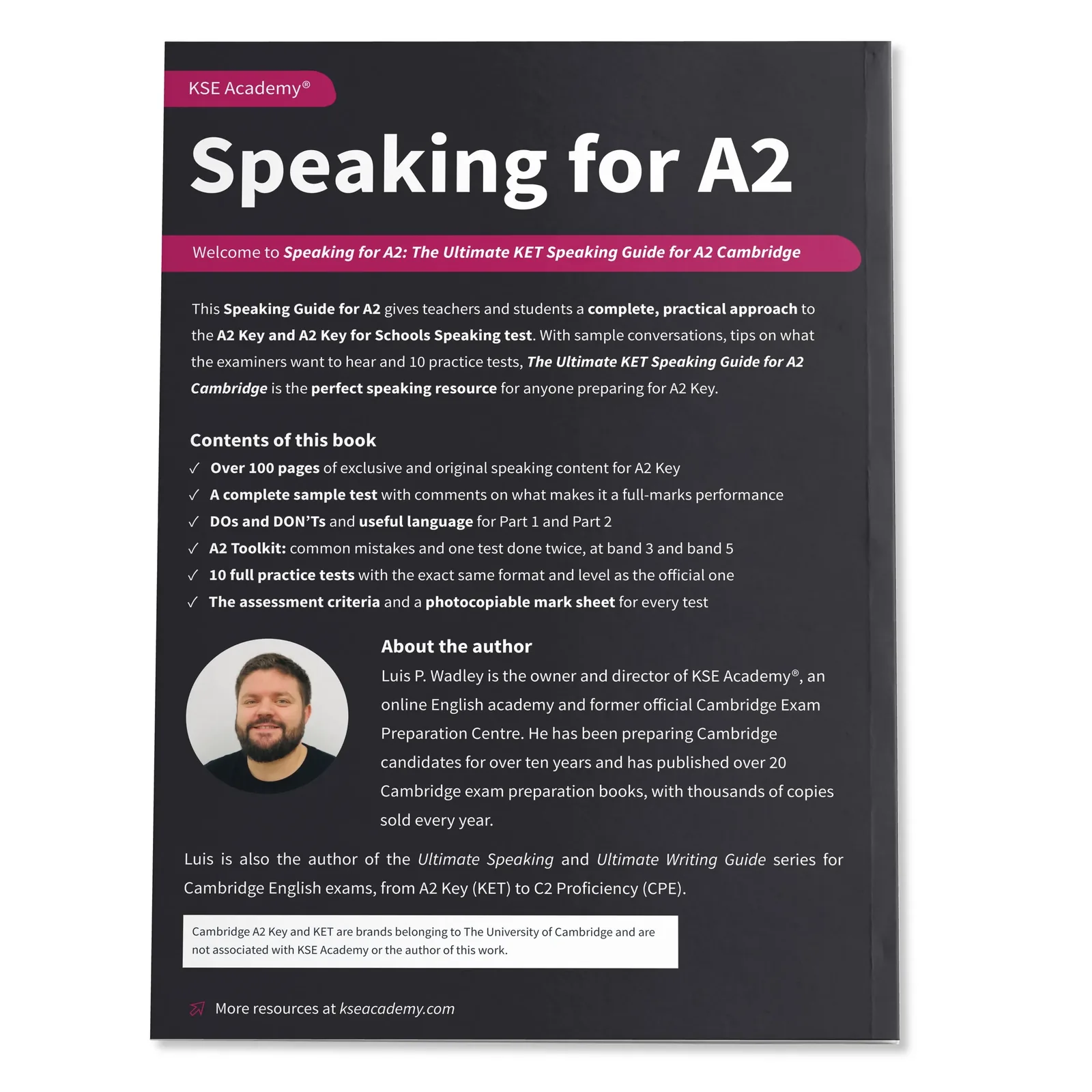 Contraportada de Speaking A2: The Ultimate KET Speaking Guide for A2 Cambridge & 10 Practice Tests