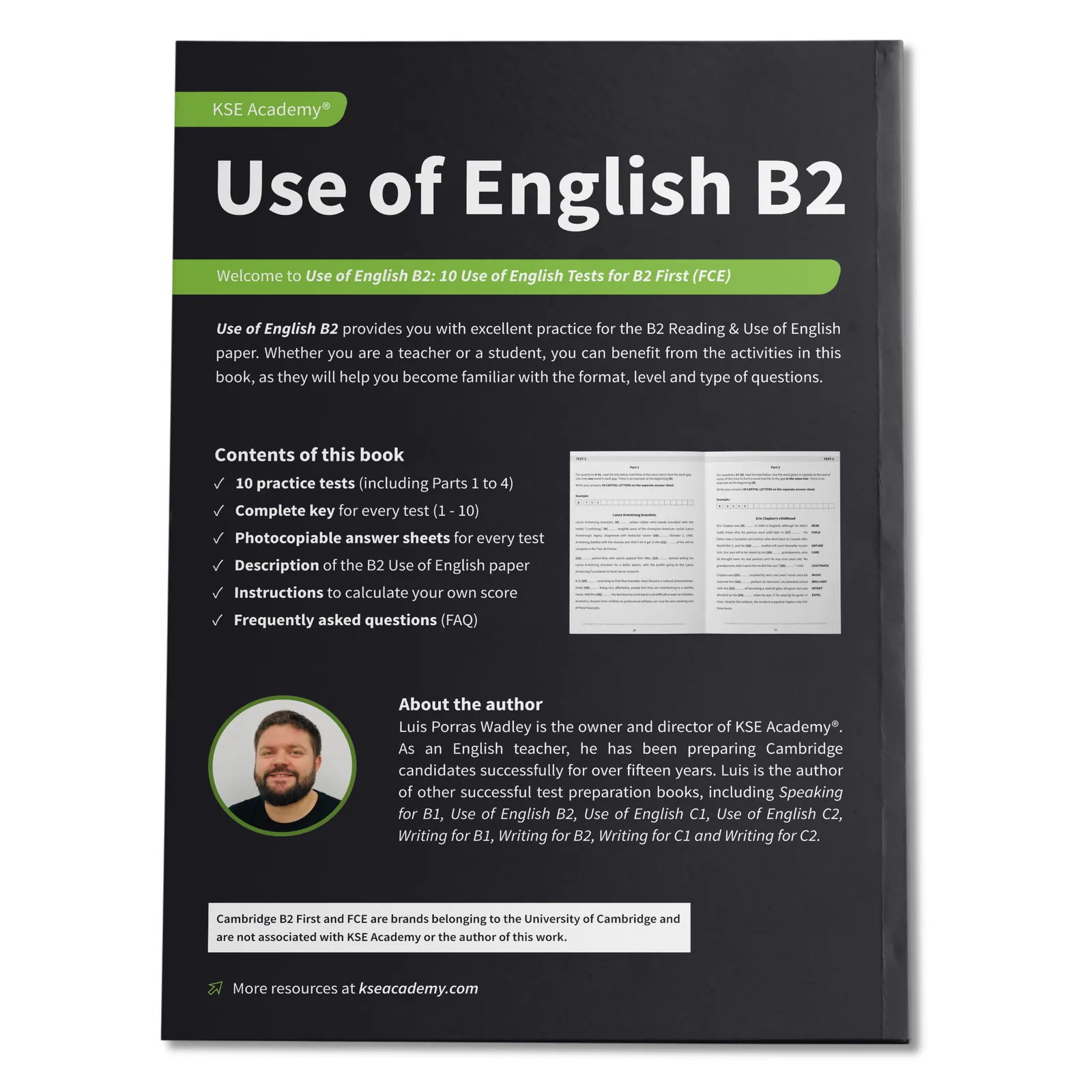 Contraportada de Use of English B2: 10 Use of English Tests for B2 First (FCE)