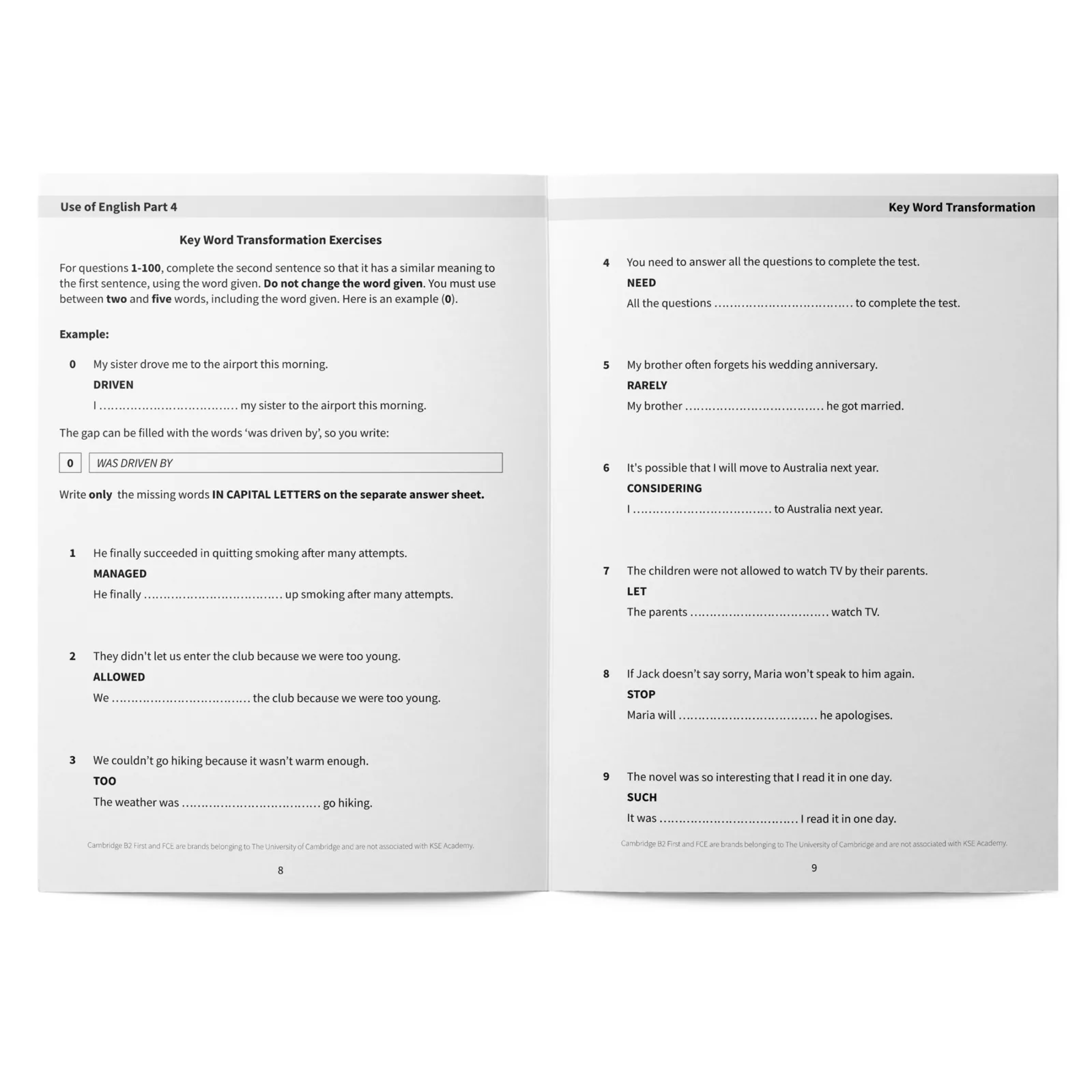 Use of English B2 Part 4: 100 Key Word Transformation Sentences: imagen 3